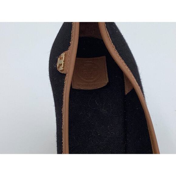 Tory Burch Black Wedges With‎ Brown Details Woven Platform Size 38 1/2 - Picture 3 of 7